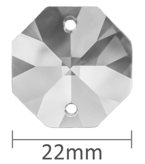 1 Stück Kristall Glas Oktagons 22mm 2-Loch 30% PbO Bleikristall