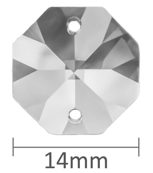 2x 1m Kristall Kette 14mm Oktagons 30% PbO Clips silberfarben
