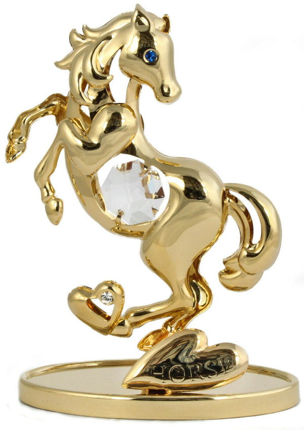 Deko Figur Pferd Horse 24K Gold plated mit Kristall Glas Octagons klar