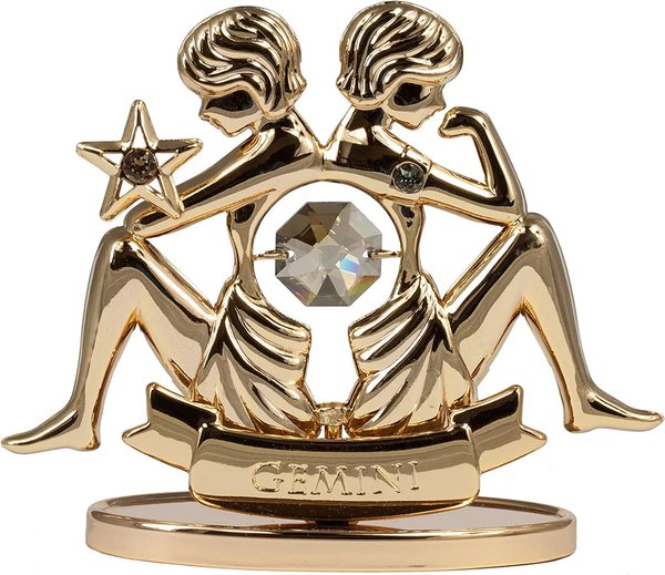 Deko Figur Zwilling Gemini 24K Gold plated Sternzeichen mit Kristall Glas Octagons
