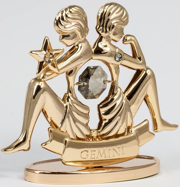 Deko Figur Zwilling Gemini 24K Gold plated Sternzeichen mit Kristall Glas Octagons
