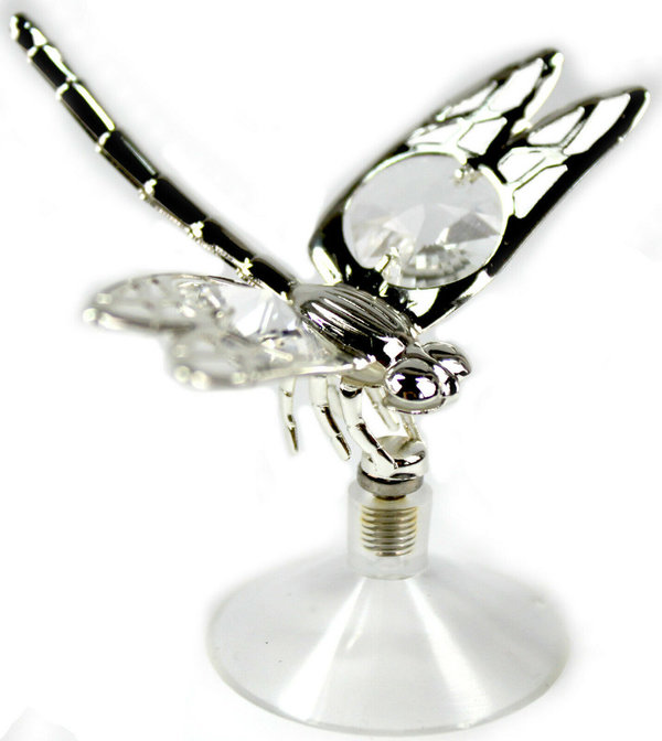 Deko Figur Libelle silver plated mit Saugnapf mit Kristall Glas Octagons