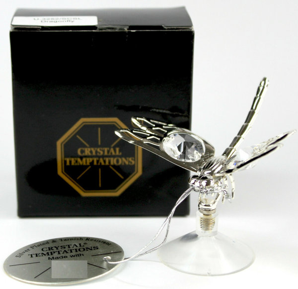 Deko Figur Libelle silver plated  Made with Spectra® Crystal mit Saugnapf