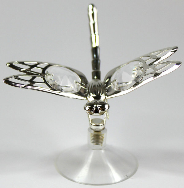 Deko Figur Libelle silver plated mit Saugnapf mit Kristall Glas Octagons
