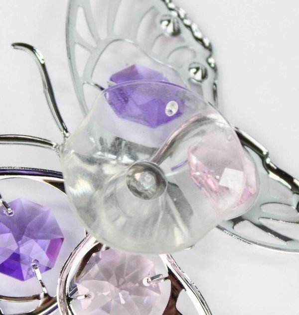 Deko Figur Schmetterling silberfarben mit Saugnapf mit Kristall Glas Octagons violett