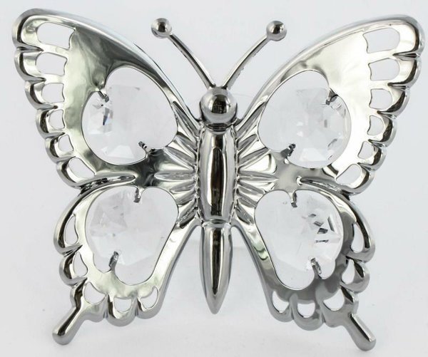Deko Figur Schmetterling silberfarben mit Kristall Glas Octagons klar