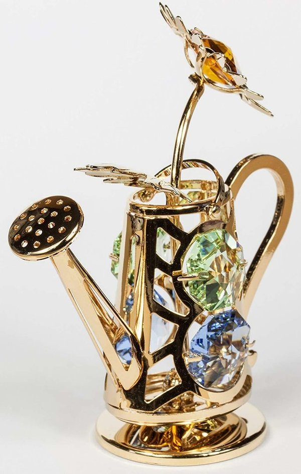 Deko Figur Gießkanne mit Blume 24K Gold plated mit Kristall Glas Octagons