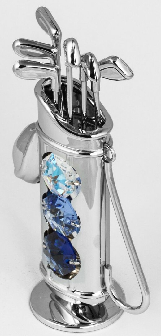 Deko Figur Golfsack silberfarben mit Kristall Glas Octagons