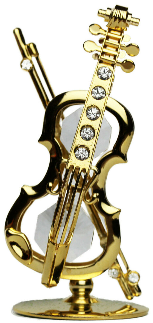 Deko Figur Geige 24K Gold plated mit Kristall Glas Octagons klar
