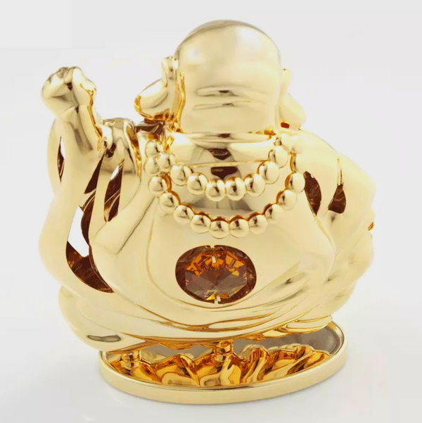 Deko Figur Buddha 24K Gold plated mit Kristall Glas Octagons