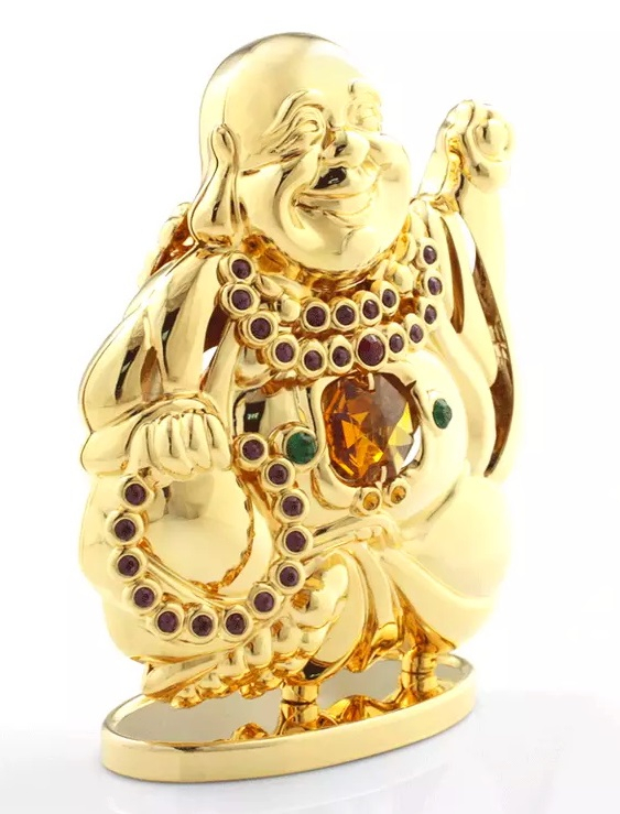 Deko Figur Buddha 24K Gold plated mit Kristall Glas Octagons