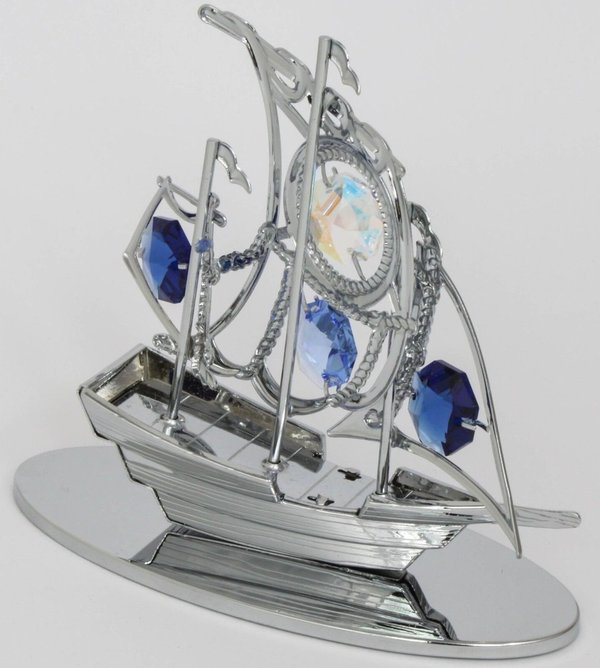 Deko Figur Segelschiff silberfarben mit Kristall Glas Octagons