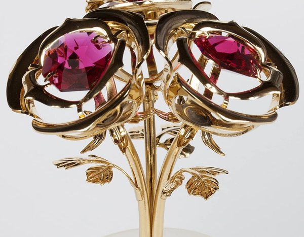 Deko Figur 3 Rosen im Topf rot 24k gold plated mit Kristall Glas Octagons bordeaux