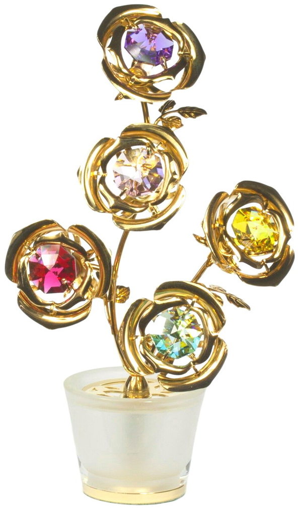 Deko Blume 5 Blüten im Topf MADE WITH SWAROVSKI ELEMENTS 24k gold plated