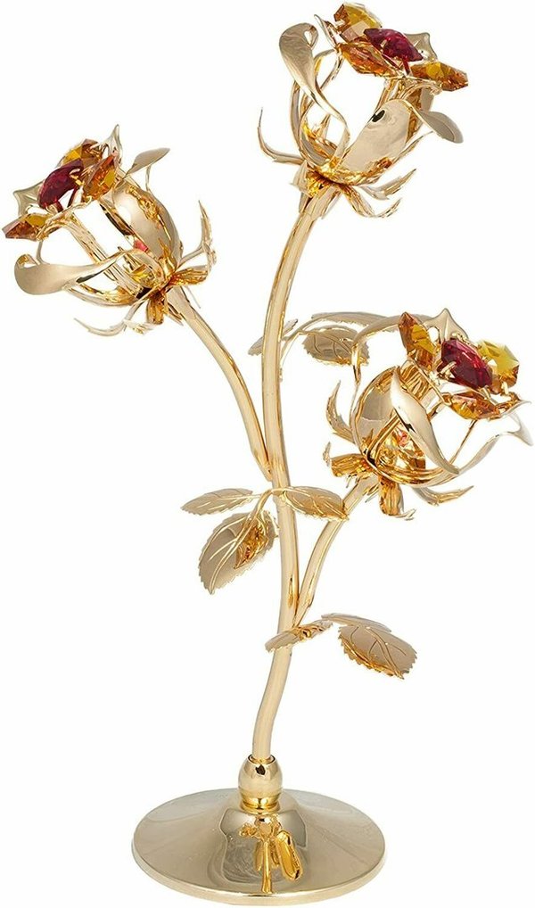 Deko Blume großer Rosenzweig 24k gold plated mit Kristall Glas Octagons