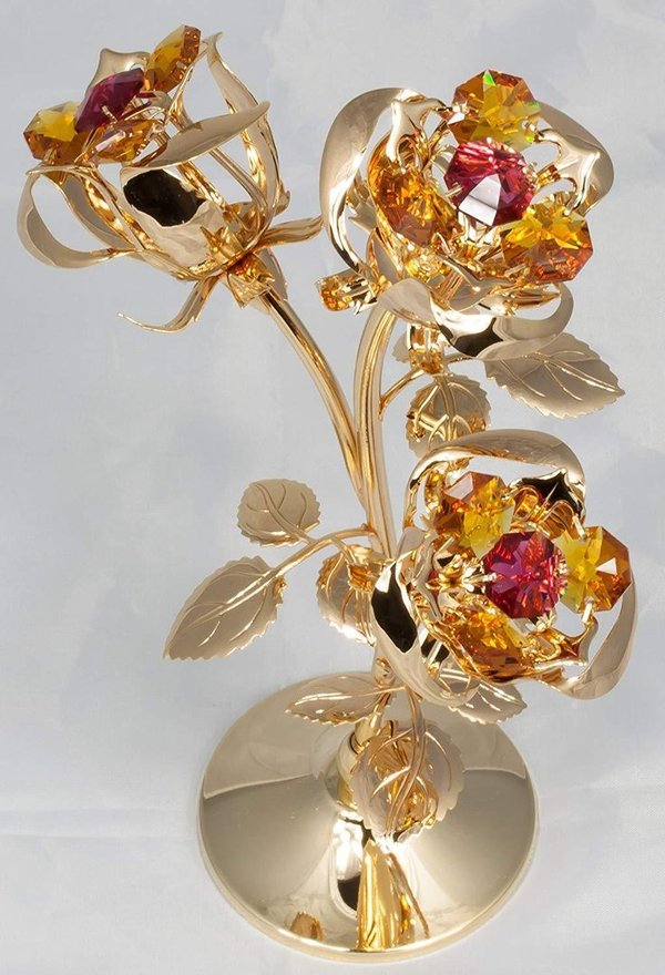 Deko Blume großer Rosenzweig MADE WITH SWAROVSKI ELEMENTS 24k gold plated