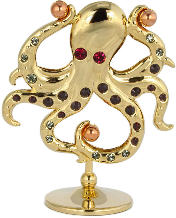 Deko Figur Octopus 24k gold plated mit Kristall Glas Octagons