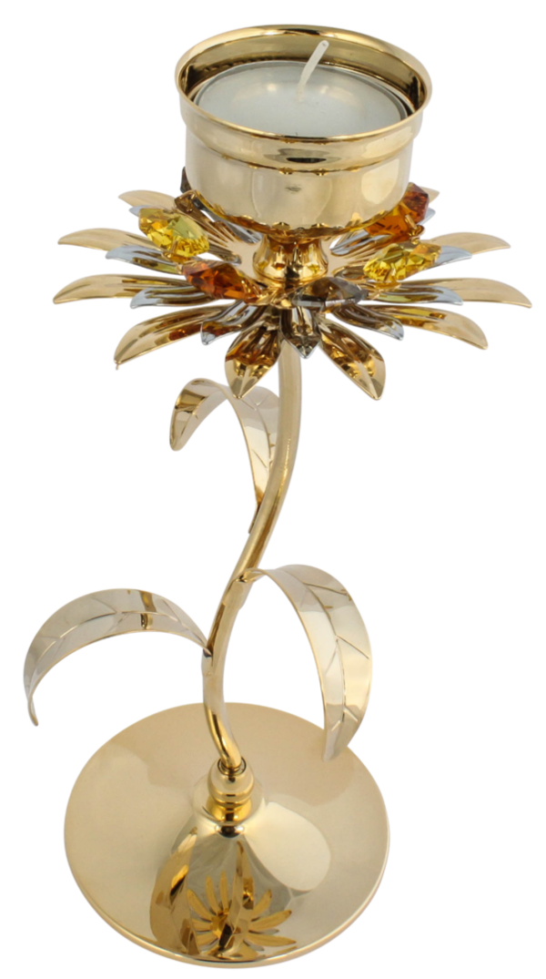 Deko Teelichthalter Blume 24K Gold plated mit Kristall Glas Octagons