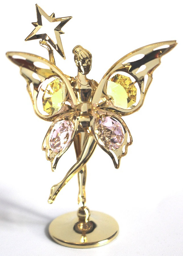 Deko Figur Elfe mit Stern 24k gold plated mit Kristall Glas Octagons