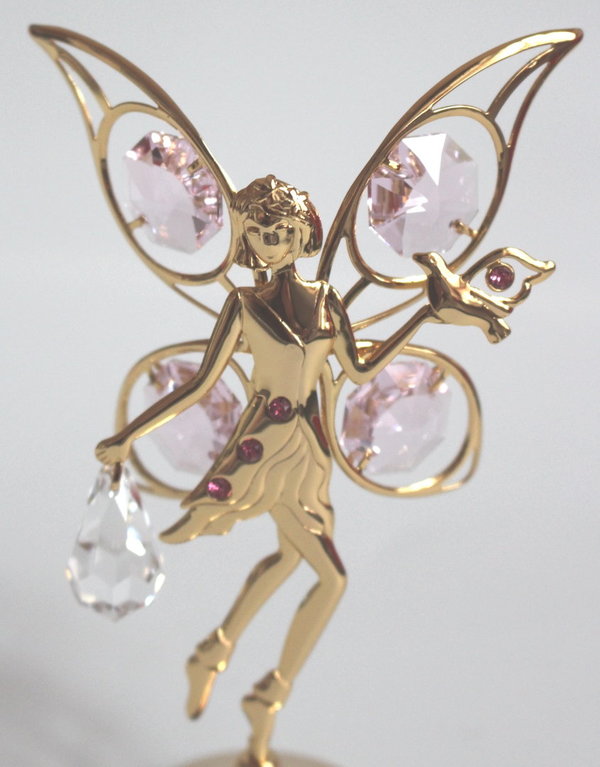 Deko Figur Elfe mit Taube 24k gold plated mit Kristall Glas Octagons