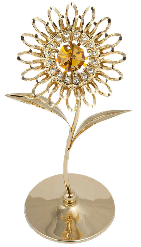 Deko Sonnenblume 24k gold plated mit Kristall Glas Octagons