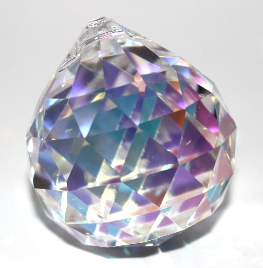 Kristall Glas Kugel 40mm - facettiert - AB Aurora Borealis  30% PbO Bleikristall