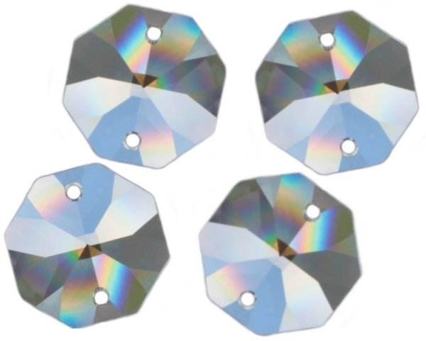 3 Stück Kristall Glas Oktagons 32mm 2-Loch 30% PbO Bleikristall