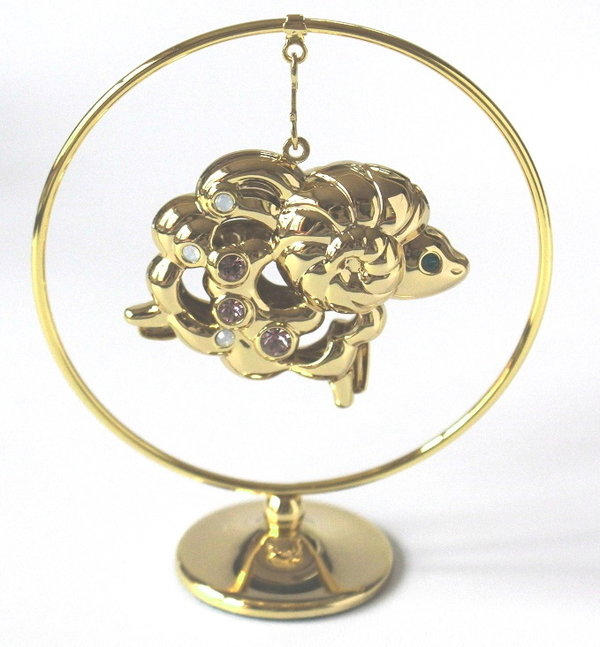 Deko Figur Widder im Ring 24K Gold plated mit Kristall Glas Octagons