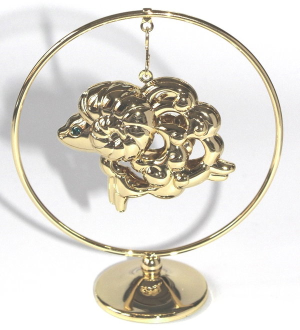 Deko Figur Widder im Ring 24K Gold plated mit Kristall Glas Octagons