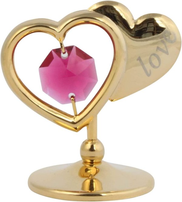 Deko Figur kleines Herz Love 24K Gold plated mit Kristall Glas Octagons