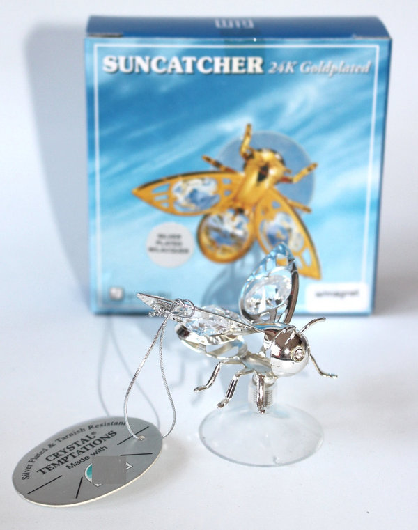 Deko Figur Hummel / Käfer silver plated  mit Saugnapf mit Kristall Glas Octagons