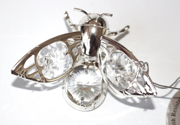 Deko Figur Hummel / Käfer silver plated  mit Saugnapf mit Kristall Glas Octagons
