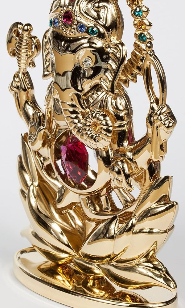 Deko Figur Ganesha 24K Gold plated mit Kristall Glas Octagons