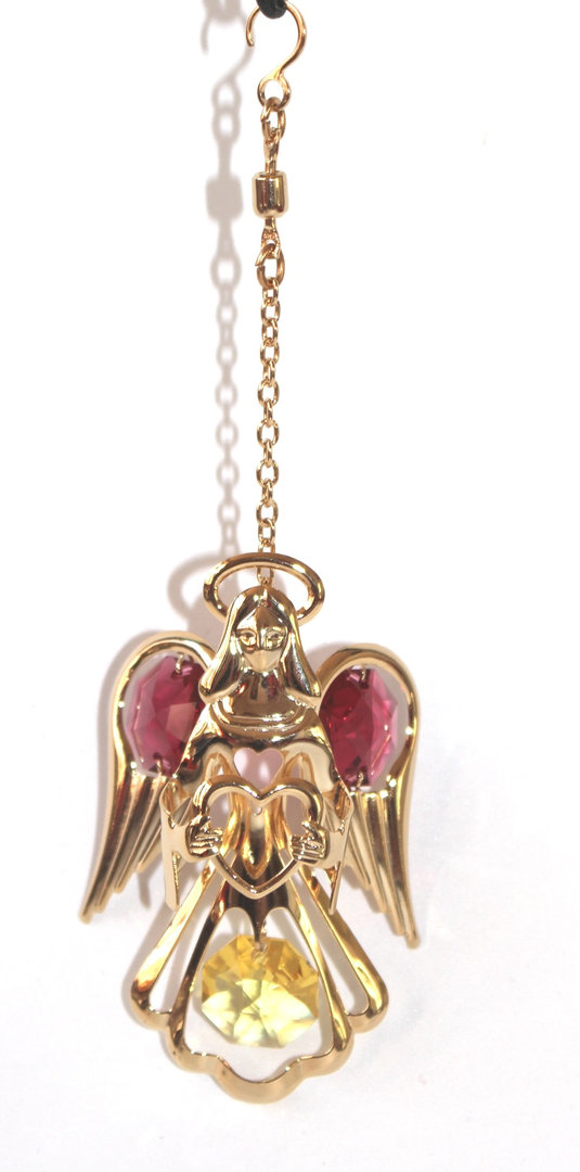 Deko Figur kleiner Engel Hängedeko 24k gold plated mit Kristall Glas Octagons