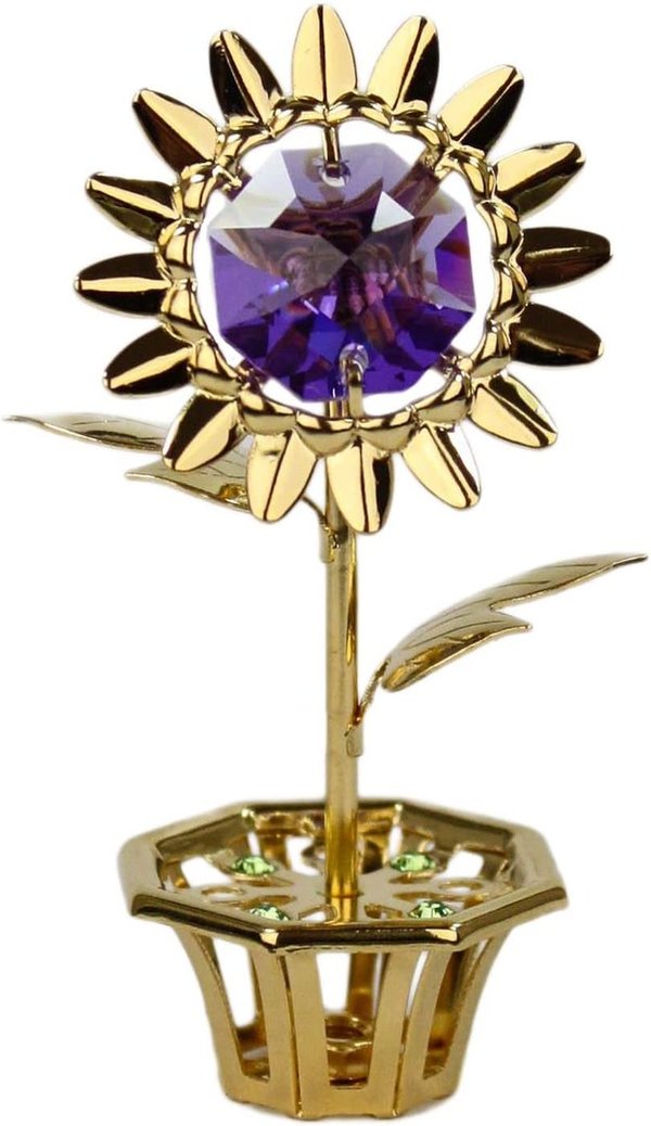 kleine Deko Blume im Topf 24K Gold plated mit Kristall Glas Octagons