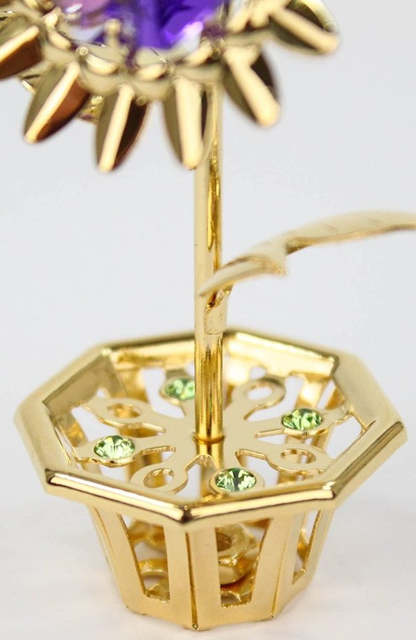 kleine Deko Blume im Topf MADE WITH SWAROVSKI ELEMENTS 24K Gold plated