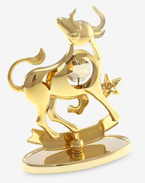 Deko Figur Stier Taurus 24K gold plated Sternzeichen mit Kristall Glas Octagons