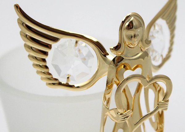 Deko Teelichthalter Engel mit Herz 24K Gold plated mit Kristall Glas Octagons