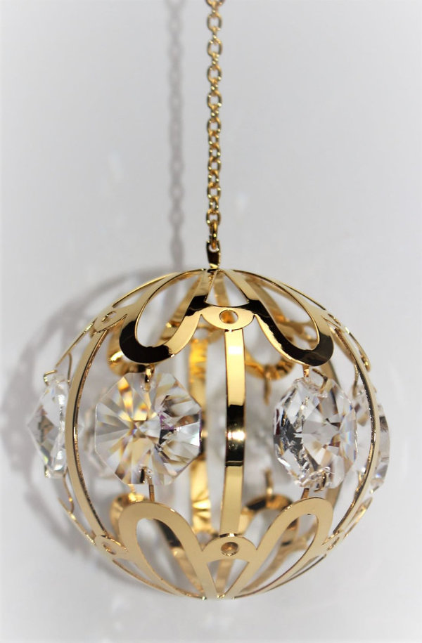 Hängedeko Kugel 24K gold plated mit Kristall Glas Octagons