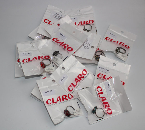 16 Ringe verstellbar Modeschmuck Claro Premium AT Kristalle Tombak versilbert