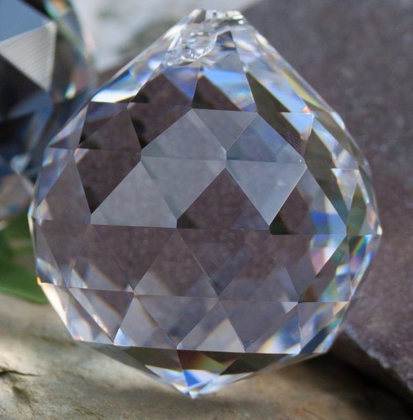 2 Stück Kristall Glas Kugel 30mm - facettiert - 30% PbO Bleikristall