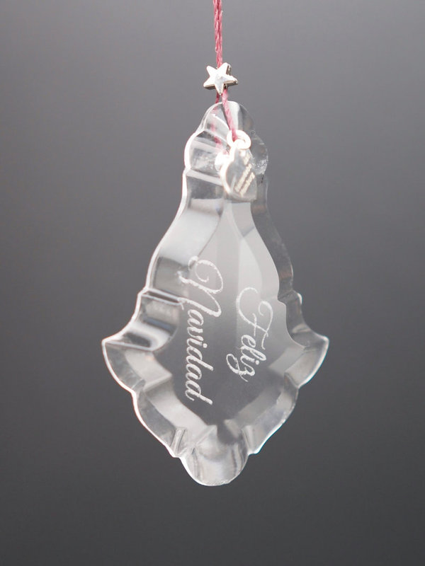 Lüsterliebe Hamburg® Kristall Glas Anhänger klein spitzer Barock “Feliz Navidad”